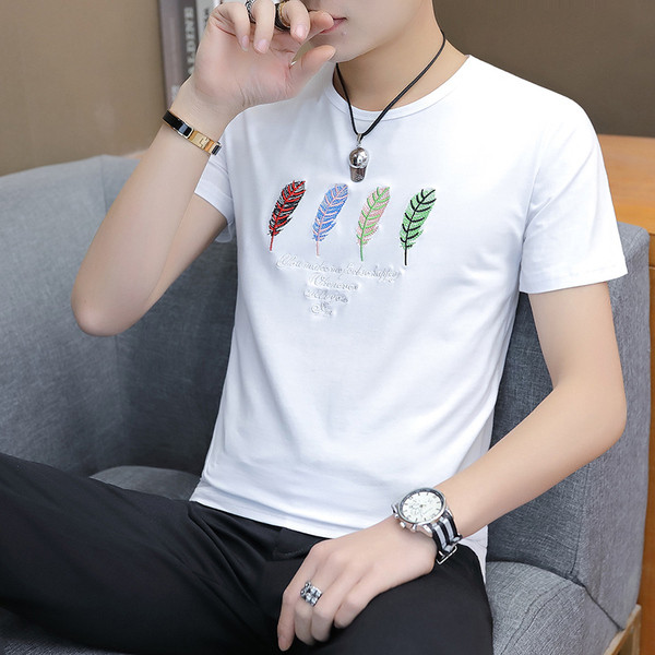 Мъжка модерна тениска с бродерия в четири цвята