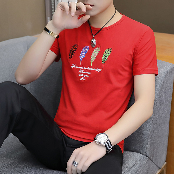 Мъжка модерна тениска с бродерия в четири цвята