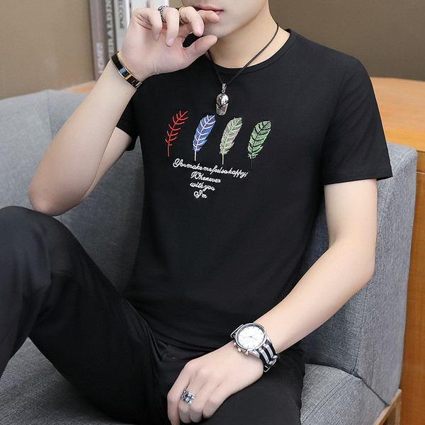 Мъжка модерна тениска с бродерия в четири цвята