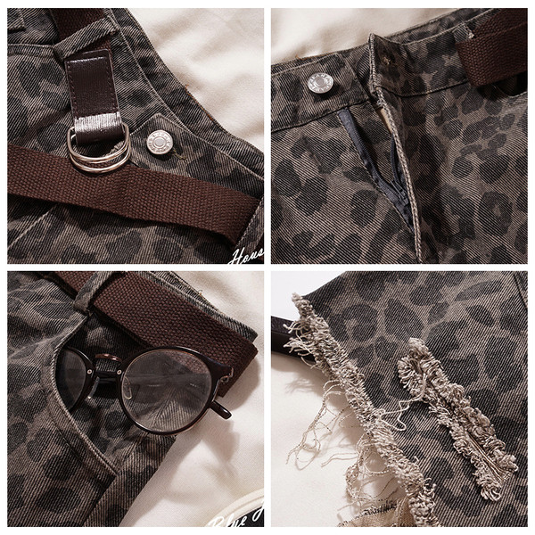 Актуални дамски къси панталони с леопардов десен и разкъсани мотиви в два цвята