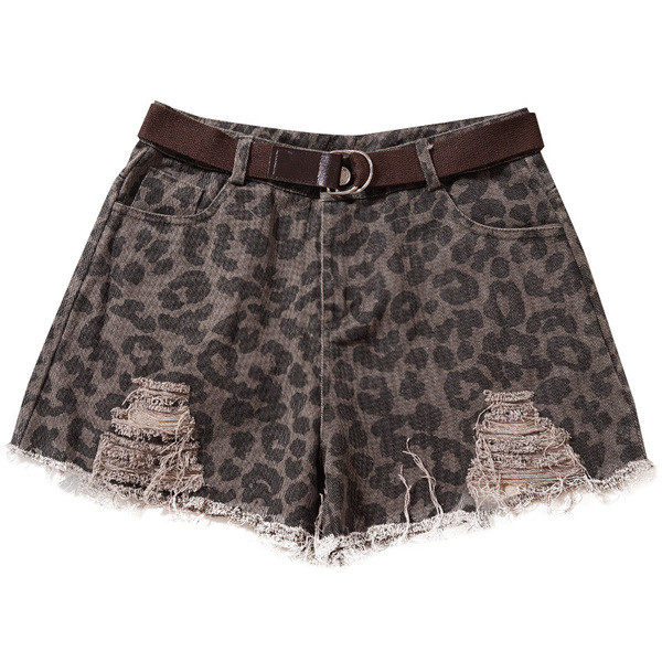 Актуални дамски къси панталони с леопардов десен и разкъсани мотиви в два цвята