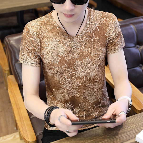 Модерна мъжка тениска с V-образно деколте в три цвята