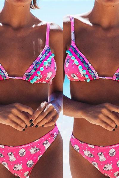 Модерен дамски бански костюм от две части в розов цвят 