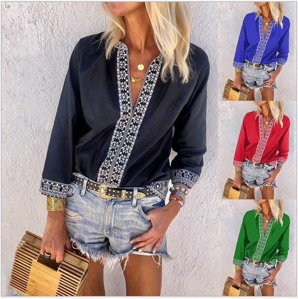 Стилна дамска риза с V-образно деколте в пет цвята