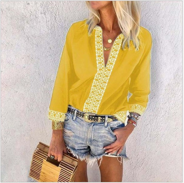 Стилна дамска риза с V-образно деколте в пет цвята