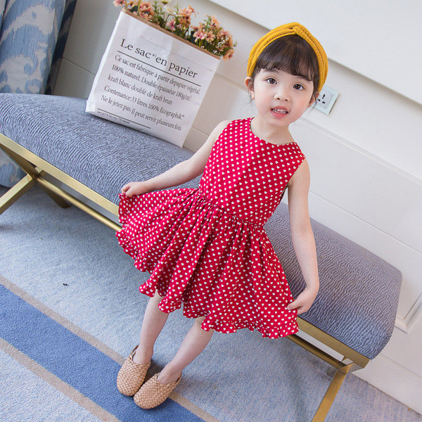 Модерна детска рокля разкроен модел в червен цвят