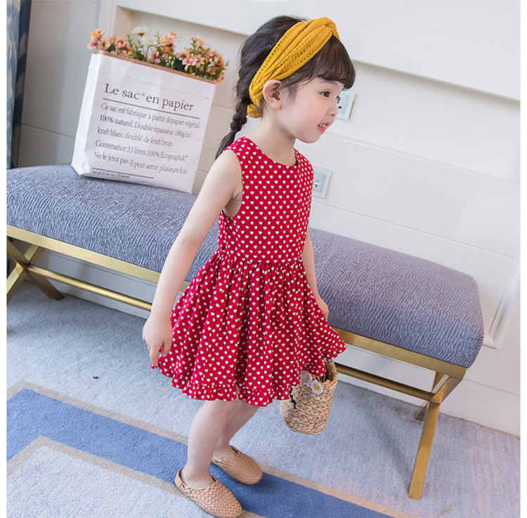 Модерна детска рокля разкроен модел в червен цвят