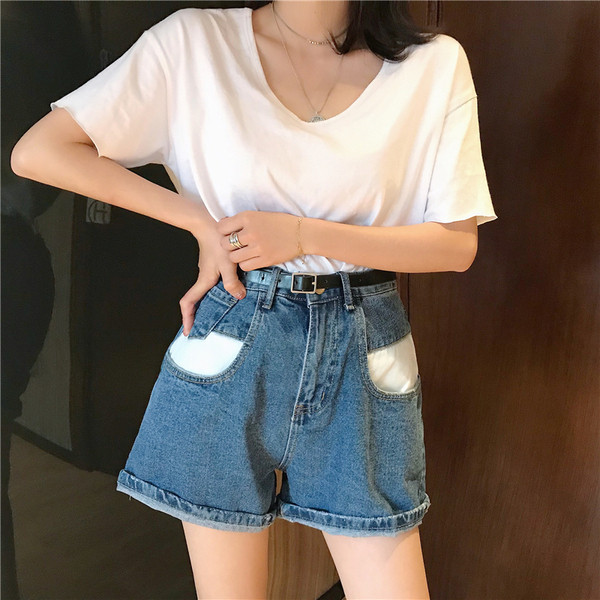 Модерни дамски къси дънки с висока талия в два цвята