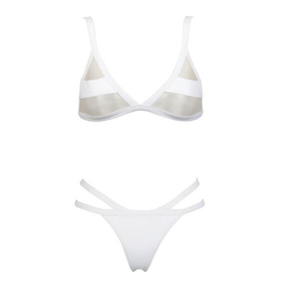 Актуален дамски бански костюм с триъгълно горнище в черен, бял и розов цвят