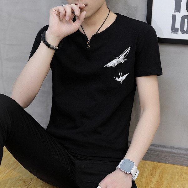 Мъжка тениска в четири цвята с бродерия и копчета 