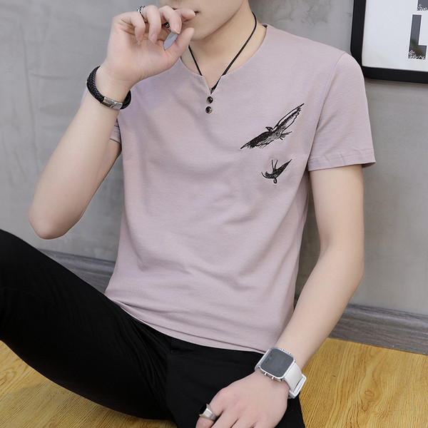 Мъжка тениска в четири цвята с бродерия и копчета 