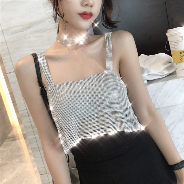 Стилен дамски къс топ в златист и сребрист цвят