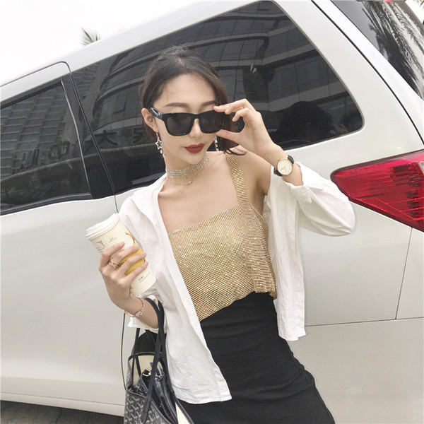 Стилен дамски къс топ в златист и сребрист цвят