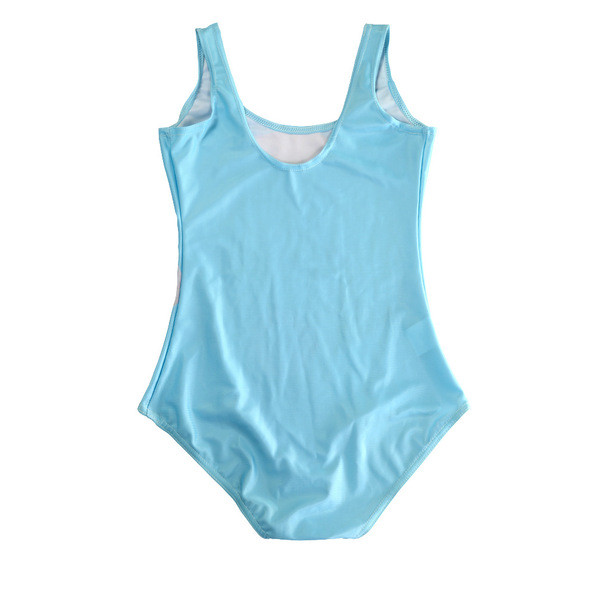 Модерен дамски цял бански костюм с цветна апликация в син цвят 