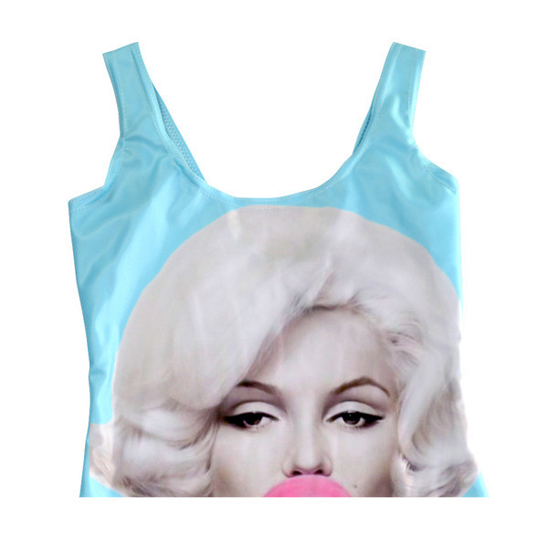 Модерен дамски цял бански костюм с цветна апликация в син цвят 