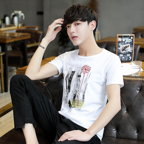 Мъжка модерна тениска с бродерия-три цвята