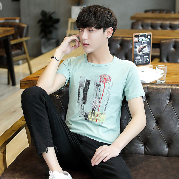 Мъжка модерна тениска с бродерия-три цвята