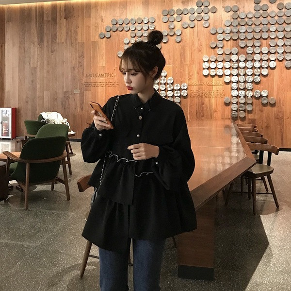 Модерна дамска риза в черен цвят 