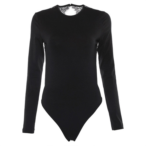 Актуално дамско боди с дантела и гол гръб в черен цвят