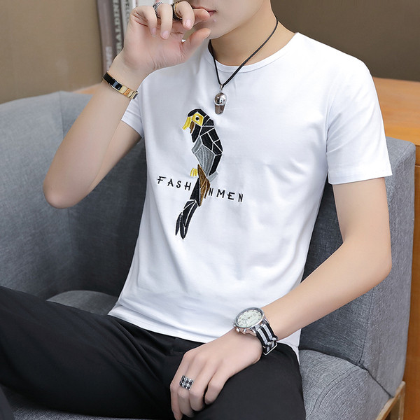 Tricou casual barbatesc in patru culori cu broderie