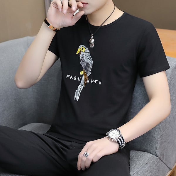 Tricou casual barbatesc in patru culori cu broderie