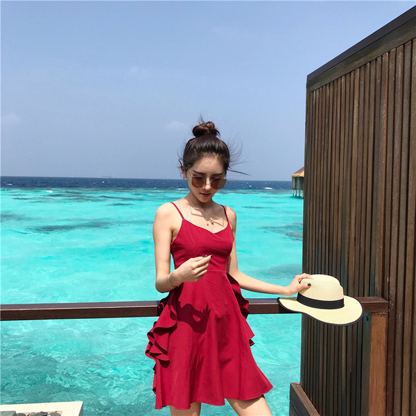 Rochie moderna de dama in negru si rosu