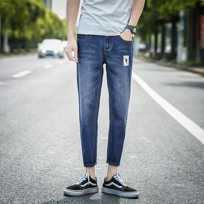 Модерни мъжки дънки в два цвята с емблема и джобове