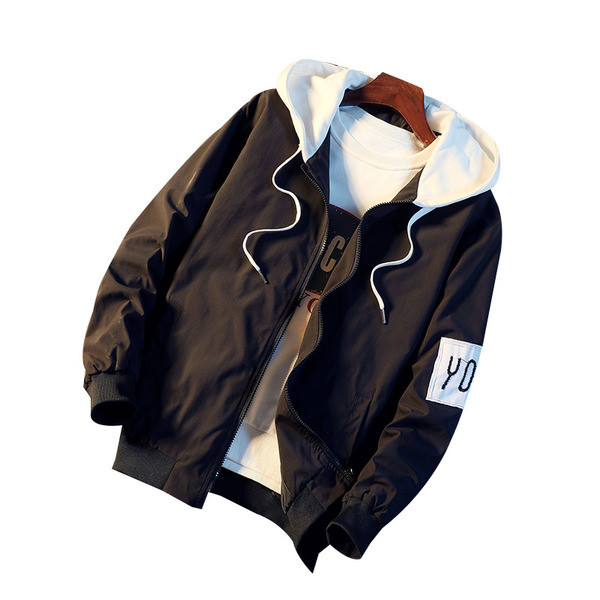 Jachetă modernă pentru bărbați în două culori cu inscripție și glugă