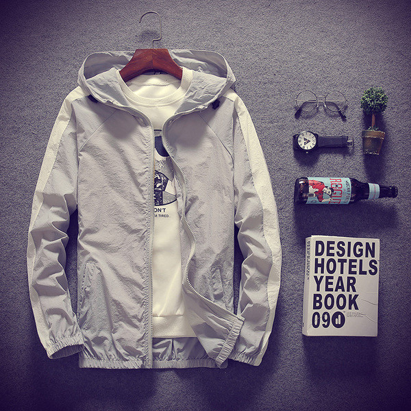 Jachetă modernă pentru bărbați cu glugă în trei culori cu margine colorată