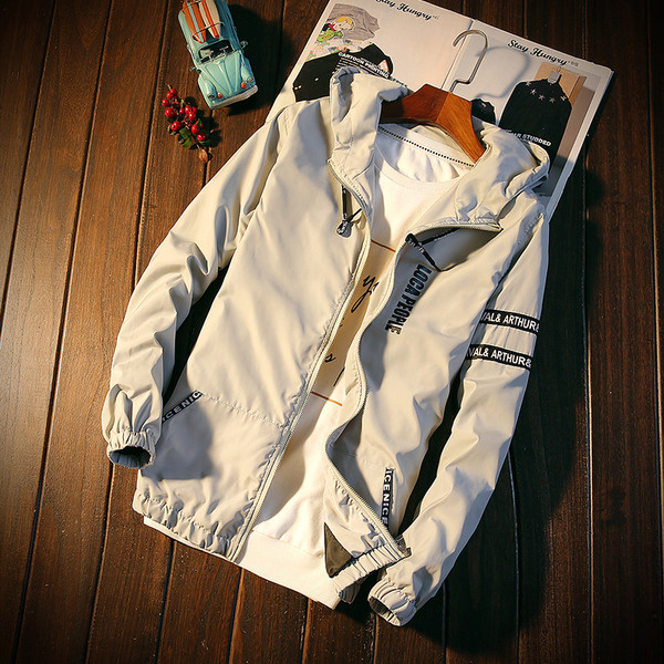 Jachetă pentru bărbați sport-casual cu glugă și inscripții