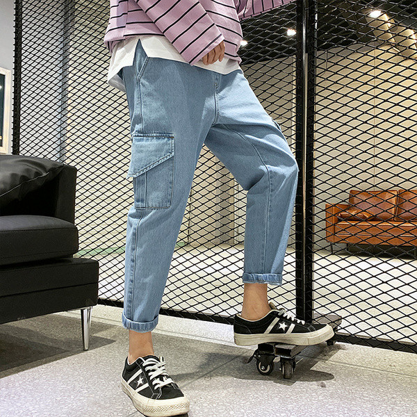 Blugi moderni pentru bărbați cu lungimea de 9/10 în albastru