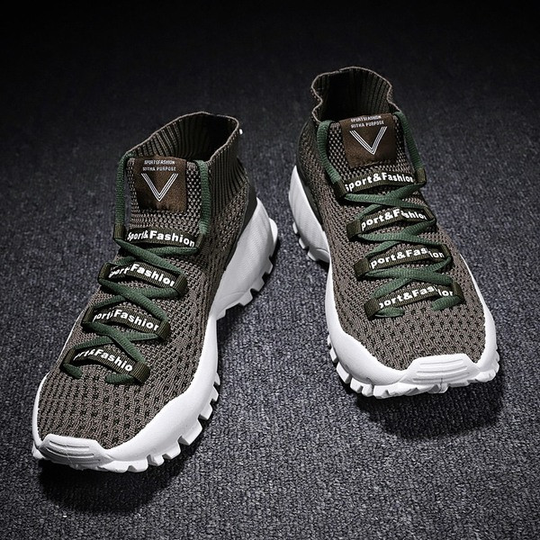 Спортни мъжки маратонки с надписи в черен, зелен и бежов цвят