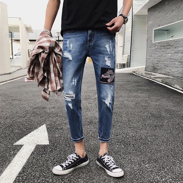 Blugi de bărbați actuali cu broderii și motive rupte