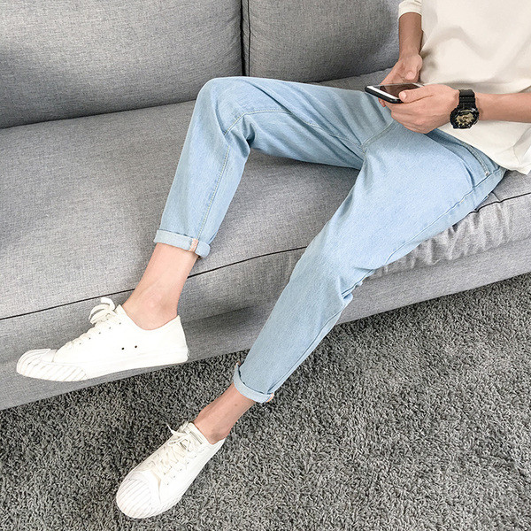 Blugi casual barbatesti cu lungimea de 9/10 in culoare deschisa