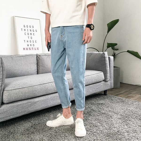 Blugi casual barbatesti cu lungimea de 9/10 in culoare deschisa