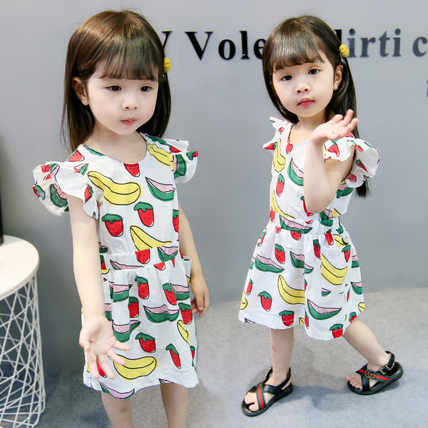 Rochie moderna pentru copii cu maneci scurte si aplicatie