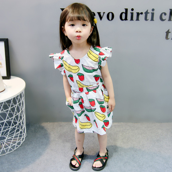Rochie moderna pentru copii cu maneci scurte si aplicatie