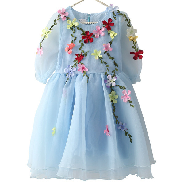 Rochie eleganta pentru copii cu broderie in roz si albastru