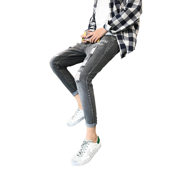 Blugi de bărbați actuali cu inscripții și motive rupte