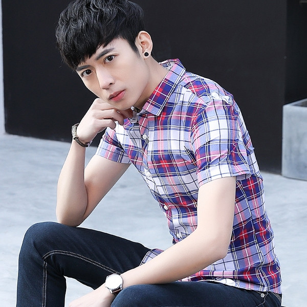 Cămașă bărbați în carouri cu mâneci scurte în două culori