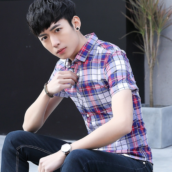 Cămașă bărbați în carouri cu mâneci scurte în două culori