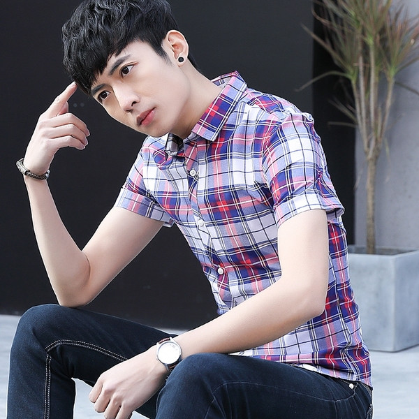 Cămașă bărbați în carouri cu mâneci scurte în două culori