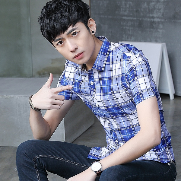 Cămașă bărbați în carouri cu mâneci scurte în două culori