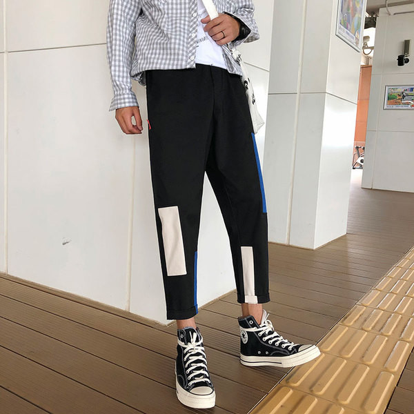 Pantaloni moderni pentru barbati in doua culori cu imprimeu color