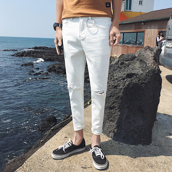 Blugi de bărbați în alb cu motive rupte