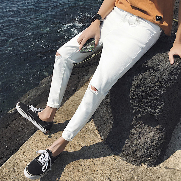 Blugi de bărbați în alb cu motive rupte