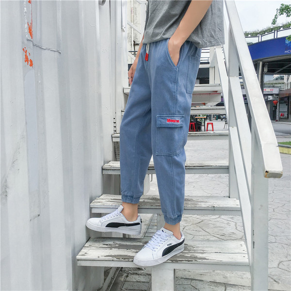 Blugi casual barbatesti cu sireturi si buzunare