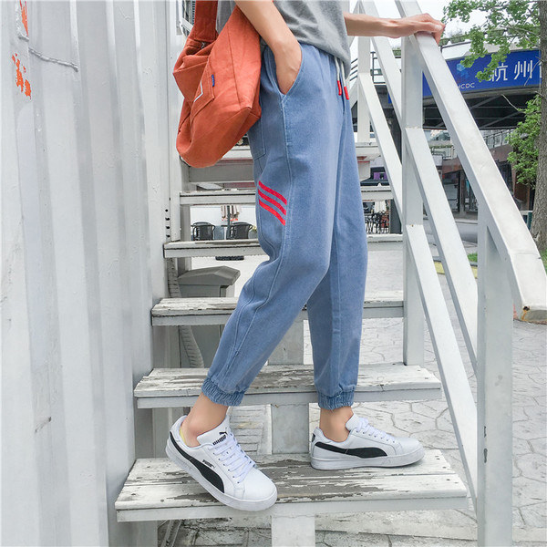 Blugi casual barbatesti cu sireturi si buzunare