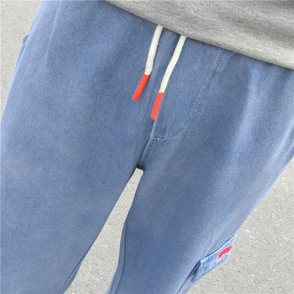 Blugi casual barbatesti cu sireturi si buzunare