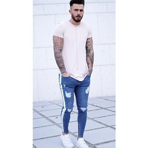 Стилни мъжки дънки с разкъсани мотиви два модела